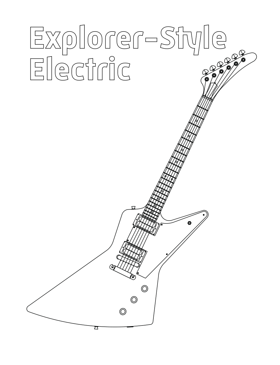 Inside the book: Explorer guitar coloring page