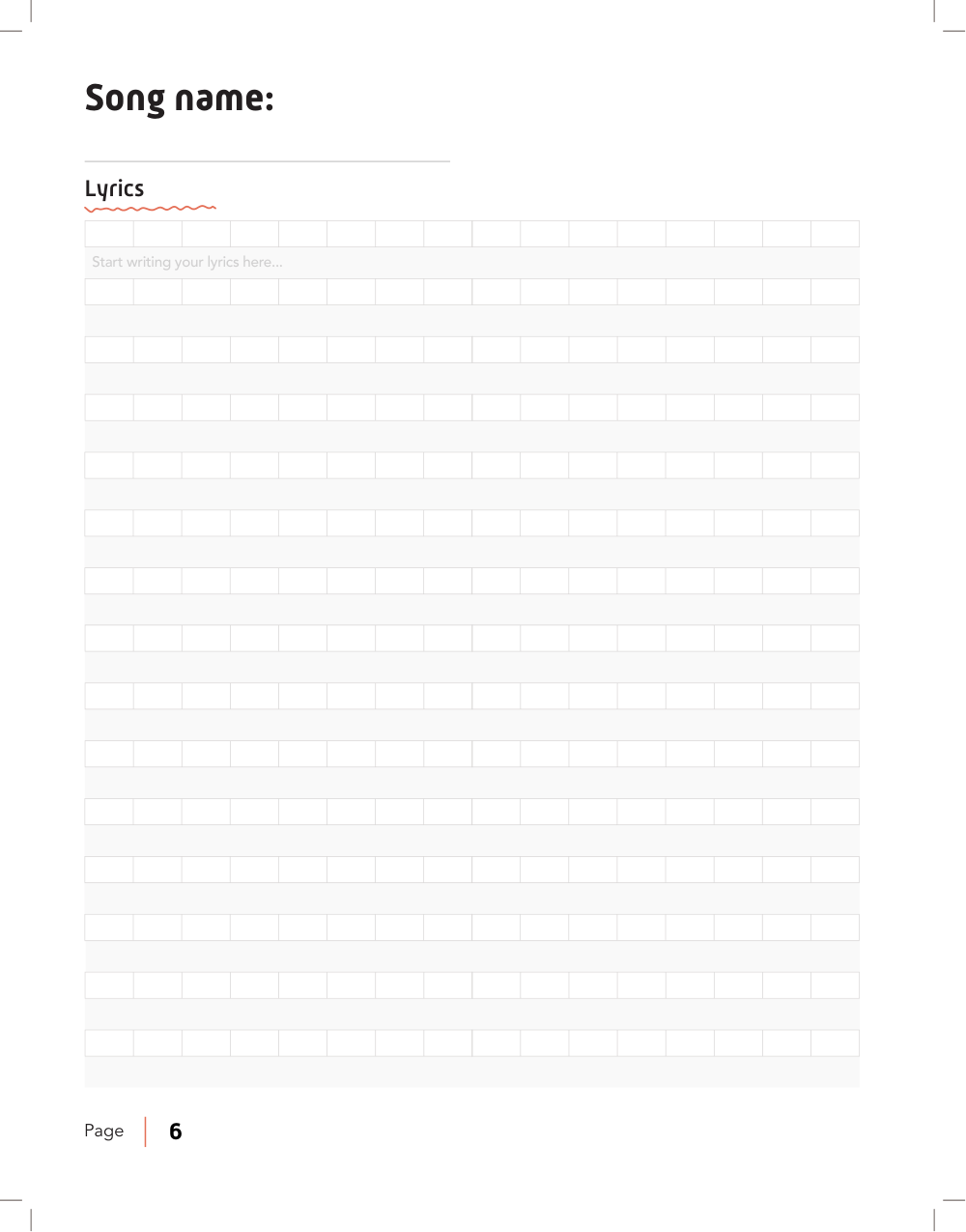 Inside the journal: lyrics page