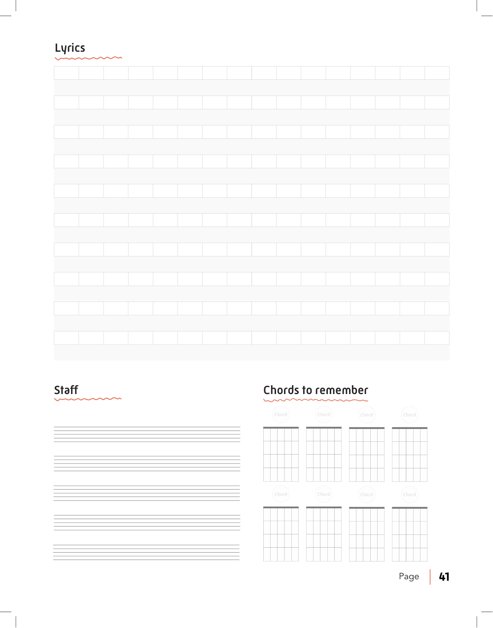 Inside the journal: staff and chords page