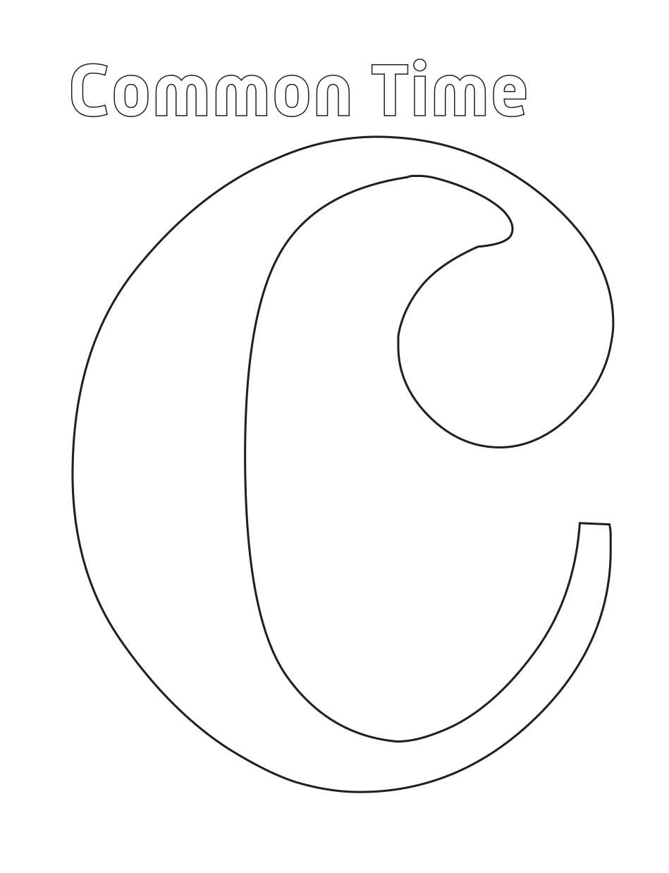 Inside the book: common time symbol coloring page
