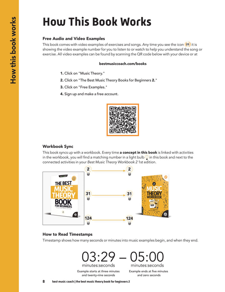 Inside The Best Music Theory Book for Beginners 2: How This Book Works, with the QR code for the free audio and video examples