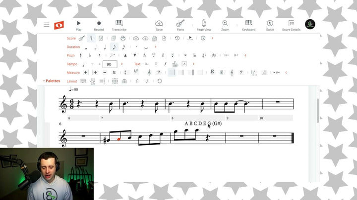 Inspiration to Notation lesson: the finished two line melody with its notes named