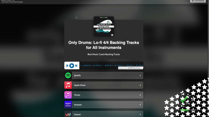Release Roadmap lesson: a finished release link page with Spotify, Apple Music, iTunes, Amazon and Deezer