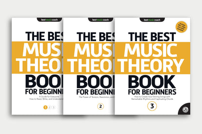 The Best Music Theory Book for Beginners 1, 2 and 3: the three paperback covers side by side
